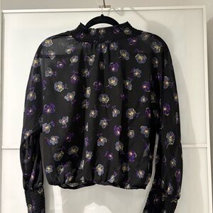 Dynamite Black and Purple Floral Blouse